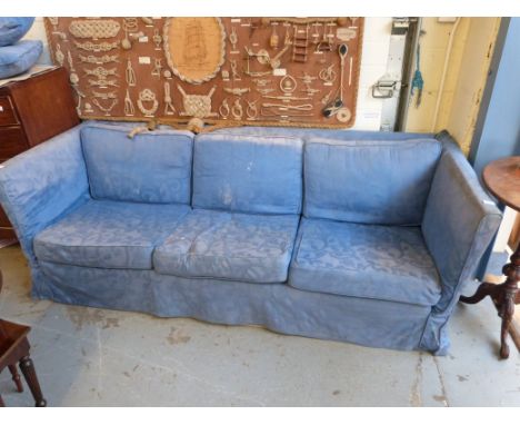 A blue three seat sofa retailed by Harrods (W220cm) 