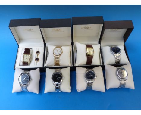 Eight Rotary gents wristwatches including one set with matching cufflinks, all in original boxes