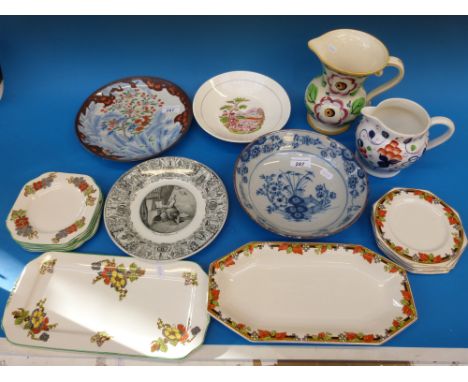 An 18th/19th century blue and white Delft bowl, Japanese plate, 19thC shallow bowl hand-decorated with a Scottish shepherd pl
