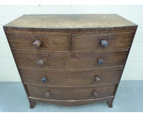 A Georgian mahogany bow-fronted chest of two over three drawers (W105cm x D53cm x H105cm) 