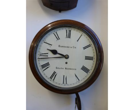A Burgess & Co 19thC mahogany fusee wall clock believed by the vendors to be from South Norwood railway station, marked as su
