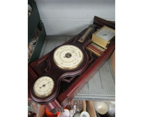 A Metamec drop dial wall clock and a modern barometer and a Robert Blanchard brass timepiece 