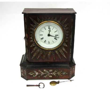 A 19th Century French mantel clock with heavily inlaid case for restoration, Comtoise type movement, dial a/f. 34cm high