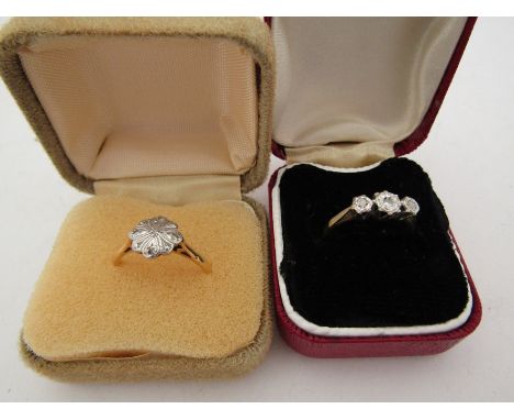 An 18ct gold chip-set diamond dress ring and an illusion-set ring (2)