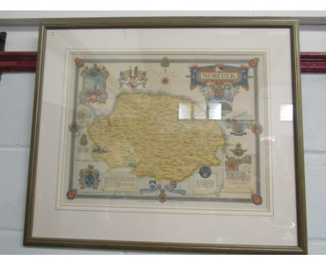 A framed and glazed map of Norfolk, produced for the Women's Land Army Benevolent Fund by Donald McCullough