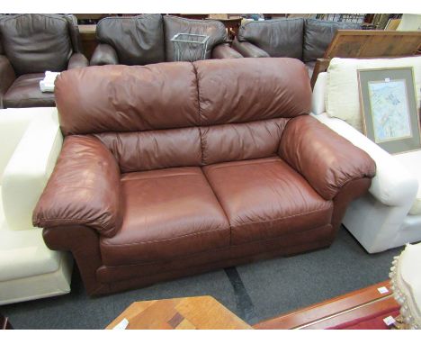 A brown leather two seater sofa, approx 170cm long