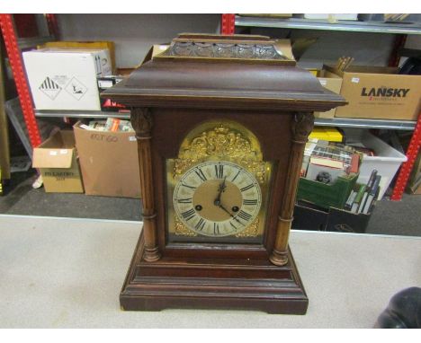 A walnut mantel clock with HAC striking movement, 40cm high