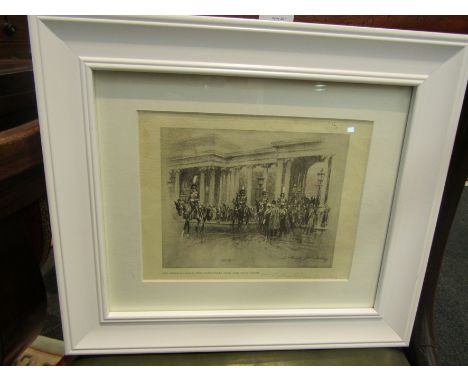 A framed and glazed print after Gilbert Holliday, pencil signed in margin. 34cm x 48cm