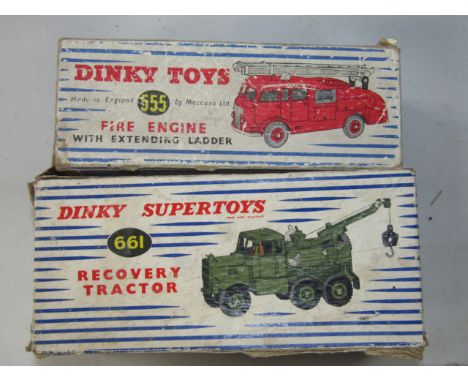 A Dinky fire engine with extending ladder, 555, and a Recovery Tractor, 661, both boxed (2).