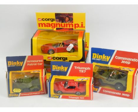 A Corgi die cast vehicle Magnum PI Ferrari 308 GTS no.298, another and a small quantity of Dinky die cast army vehicles, refu