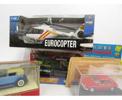 Mixed die cast vehicles, a battery operated action hovercraft, Eurocopter, scale 1:48, Flying Phantom, some boxed, (quantity)