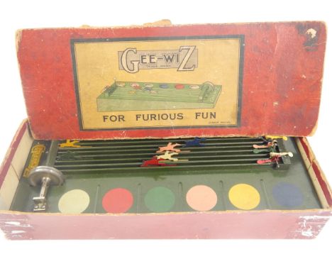 A Gee-Wiz tin plate horse racing game, in original box, the label stating Dinkie model (box AF)