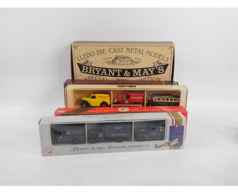 Various die cast sets, comprising a Ledo die cast metal model Bryanson May set, 3 part set for US Army, Days Gone vans, Globa