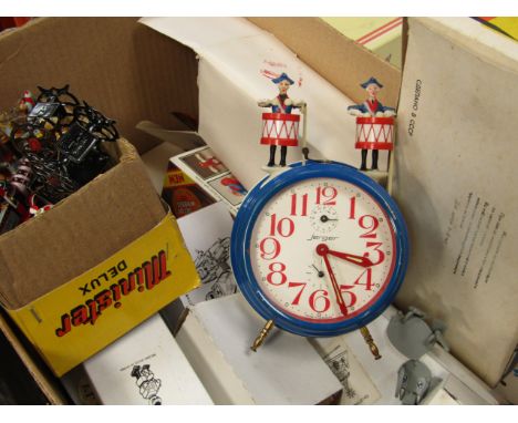 Russian and Chinese clockwork and tin plate toys and a Jerger clock, some boxed (quantity).