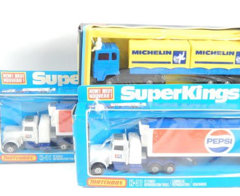 Matchbox die cast K-31 Peterbilt Pepsi lorry and trailer, another and a Corgi articulated Michelin Lastwagon truck, boxed (3)