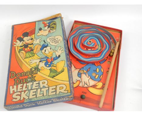 A vintage Chad Valley Donald Duck Helter Skelter game, featuring Mickey Mouse and Goofy.