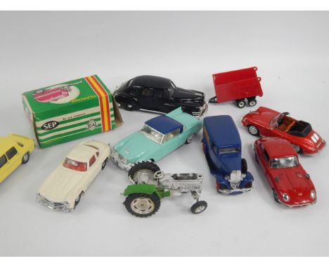Various miniature die cast vehicles, to include grey Fergie tractor, other vehicles including Tomica 1/49 model car no. 60, M