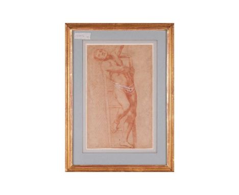 Attributed to Domenico Cresti (called Il Passignano) (Italian, 1559 - 1638), Male figure on a ladder, red chalk heightened in