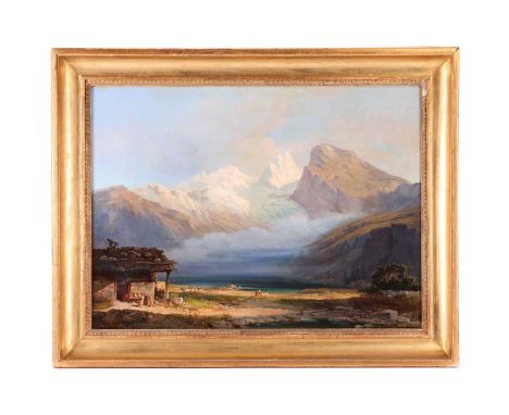 Josef Arnold (1788-1879) Austrian, 'Glescherpartie', oil on canvas, signed and dated 1853, 46.5 cm x 63.5 cm in a gilt frame.