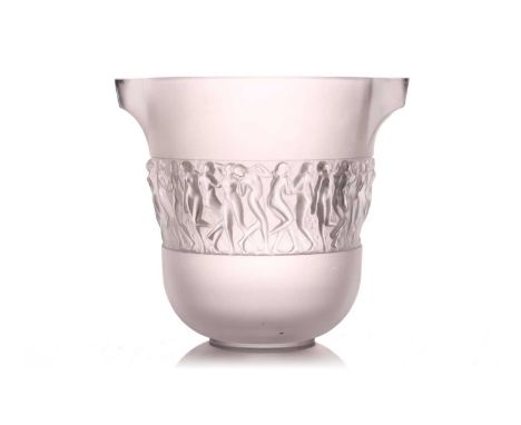 A large Lalique 'Bacchantes' frosted glass wine cooler, with a central band of figures in relief, 'Lalique France' etched to 