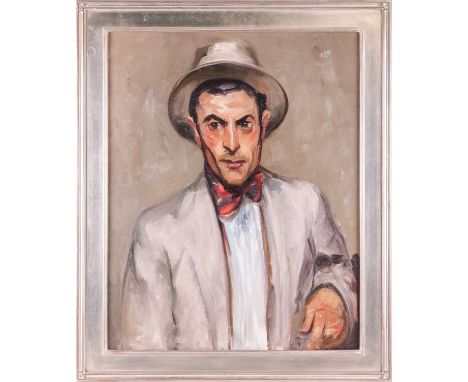 Elizabeth Grandin (1889-1970) American, Man with red tie, dated 1912, oil on canvas, image 75 cm x 57 cm, framed 90 cm x 65 c