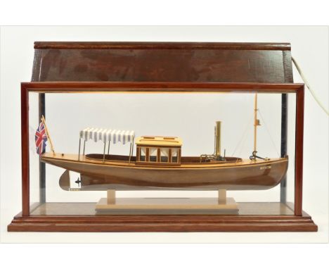 Louise by Kit de Madera, a well constructed 1/26 scale wooden model of the Victorian Steam Launch, Louise, mounted in an illu