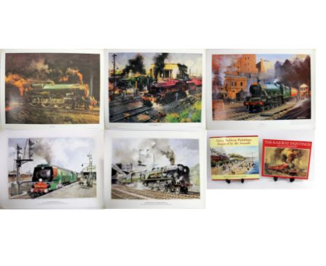 A collection of five photographic railway prints to include, Night King and Express Engines at Tyseley by Terence Cuneo, The 