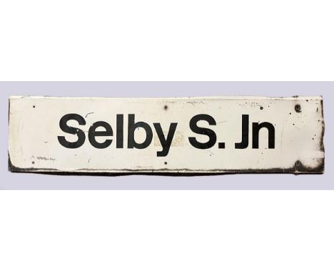 An enamel Selby South Junction signal box sign, 31 x 124cm 