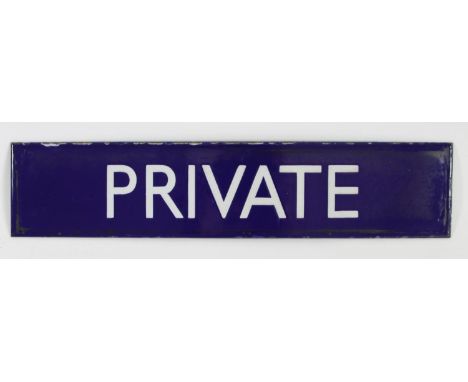 A B.R(E) dark blue enamel 'Private' door plate, 8 x 36cm 