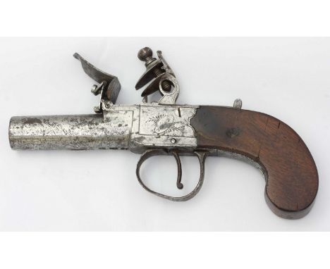 An early 19th century boxlock flintlock pocket pistol, by Hill, London, 1 3/4-inch twist-off barrel with Birmingham proof mar