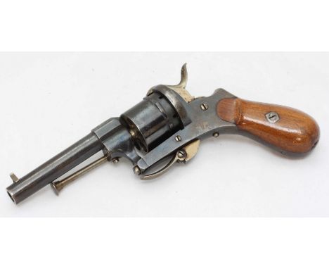 A 19th century '.303 calibre Lefaucheux style pinfire revolver, 3 1/4-inch sighted barrel, six-shot revolving cylindrical bar