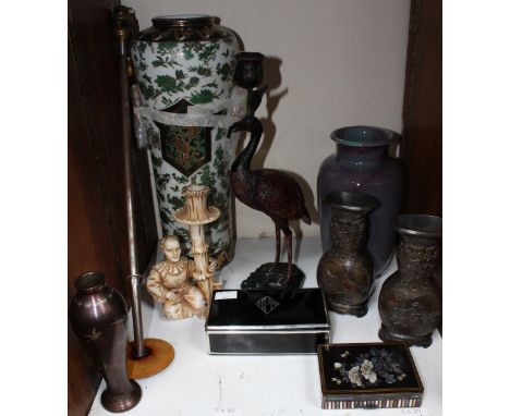 SECTION 24. An assortment of mixed Oriental ceramics and collectables including a pair of ornate, oriental bronzed vases, a p