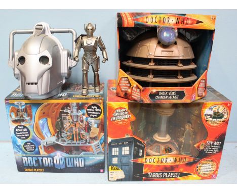 Two large Dr Who Tardis play sets from the David Tennant and Matt Smith eras, both boxed, together with a Dalek and Cyberman 