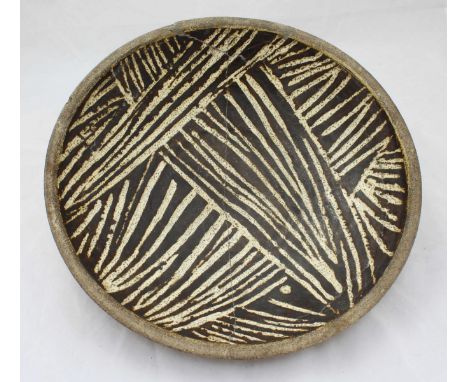 Hans Coper (1920-1981) a large studio pottery stoneware bowl, decorated in a cream and brown abstract design, impressed seal 
