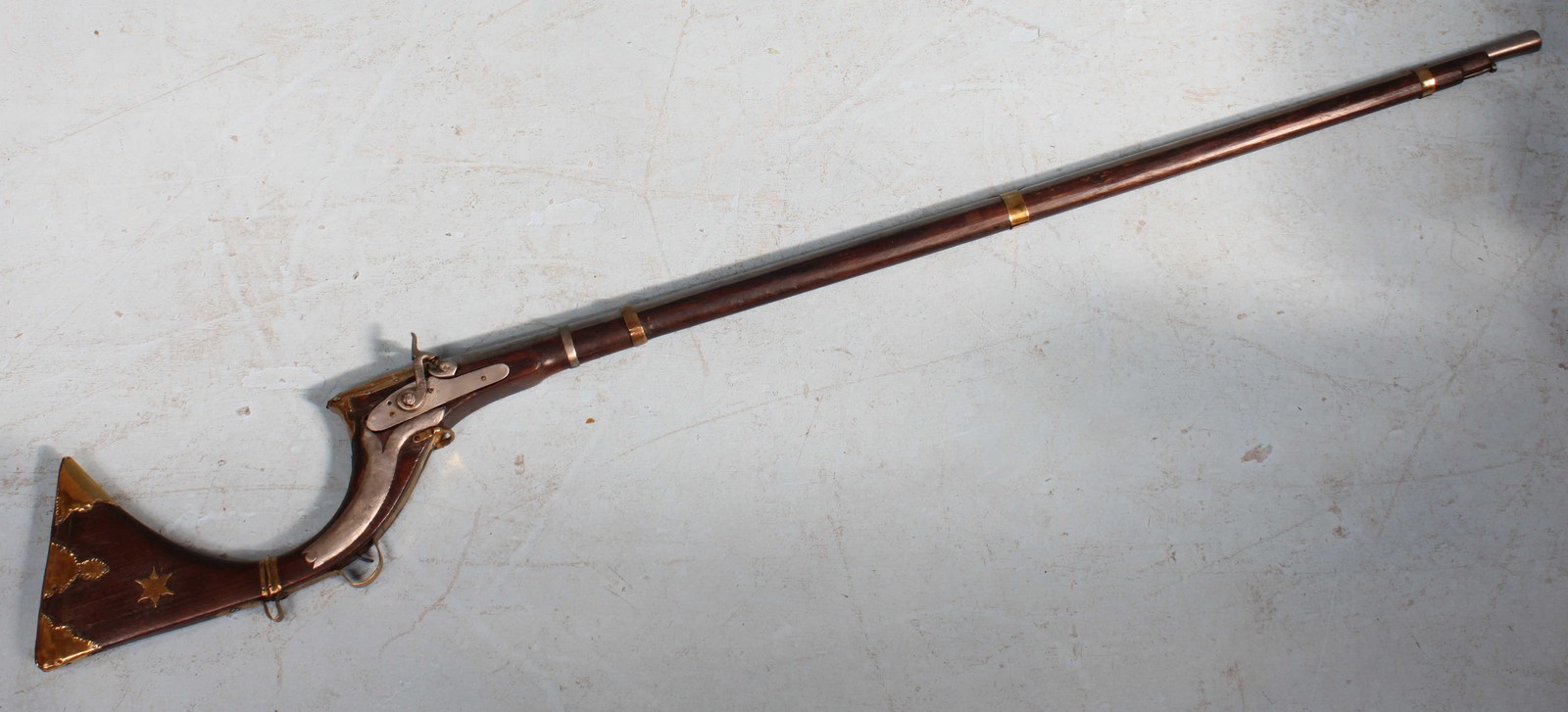 An antique AfghanPersian percussion lock Jezail (camel gun), with 46.5