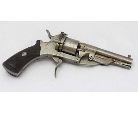 A 19th century .303 calibre six-shot pinfire revolver, 3 1/2-inch sighted barrel and plain cylindrical revolving magazine wit