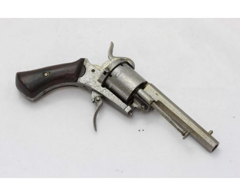 A 19th century .303 calibre six-shot pinfire 'Lefaucheux style' revolver, 3 1/4-inch octagonal steel sighted barrel, side-mou