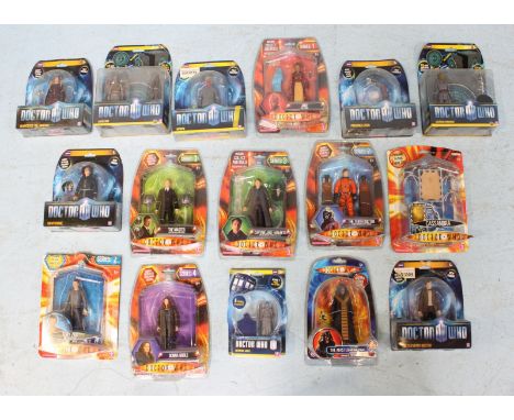 A collection of 16 Dr Who figurines from varying eras, including the eleventh doctor, Donna Noble and Angel Bob, all in origi