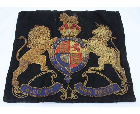 A bullion patch, stitched with a Royal Coat of Arms. 33 x 38cm.