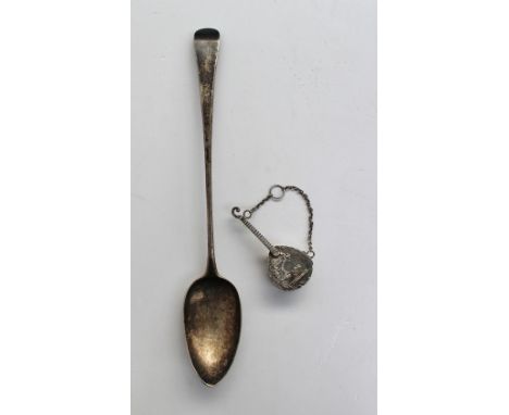 A George III silver serving spoon, London, 1804, Samuel Godbehere, Edward Wigan & James Boult, together with a continental si