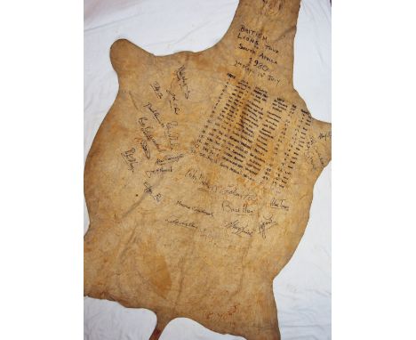 Allan Martin - A Zebra skin rug, the underside inscribed British Lions Tour to South Africa 1980, 2nd May - 14th July, listin