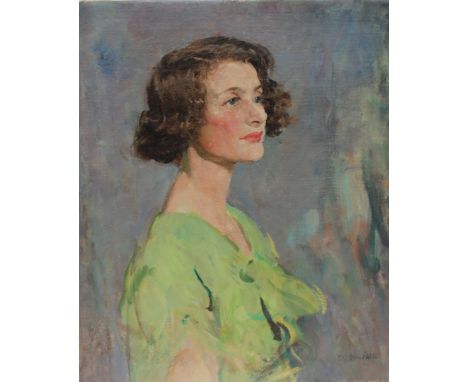 T C Dugdale
Head and shoulders portrait of a lady
Oil on canvas
Signed
61 x 50.5cm CONDITION REPORT: Unframed, paint crazed i