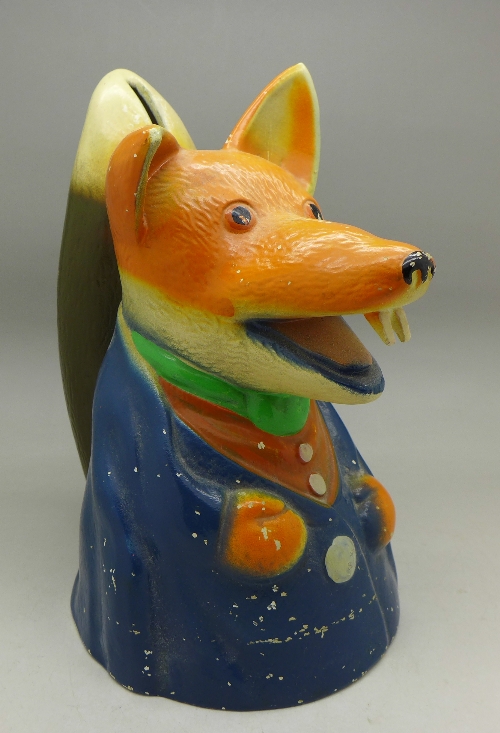 An Ivan Owen & Peter Firmin 1972 money box modelled as Basil Brush, 20.5cm