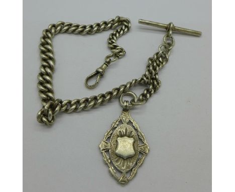 A silver Albert chain and fob, 53g