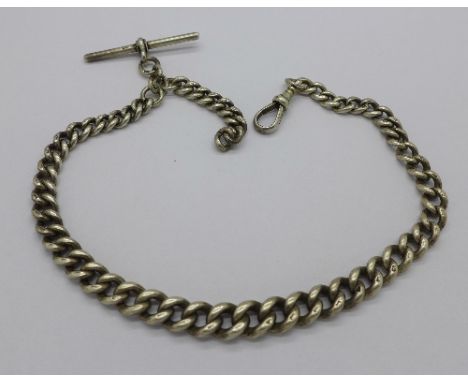 A silver Albert chain with graduated links, 58g