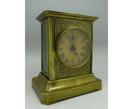 A brass carriage clock, 15cm