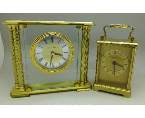 A London Clock Co. brass and glass mantel clock and a Staiger German quartz clock