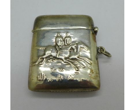 A .925 silver vesta case with horse racing decoration