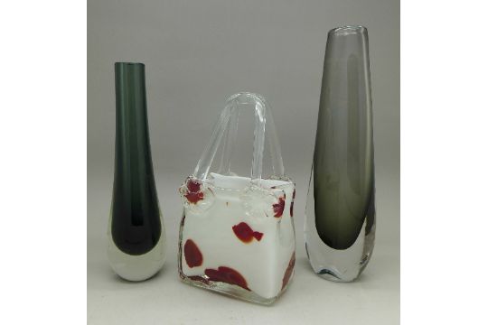 A Whitefriars Glass Grey Vase And One Other And A Murano Glass