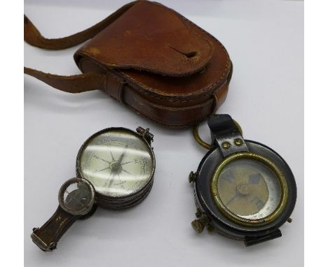 A military compass in leather case and one other compass